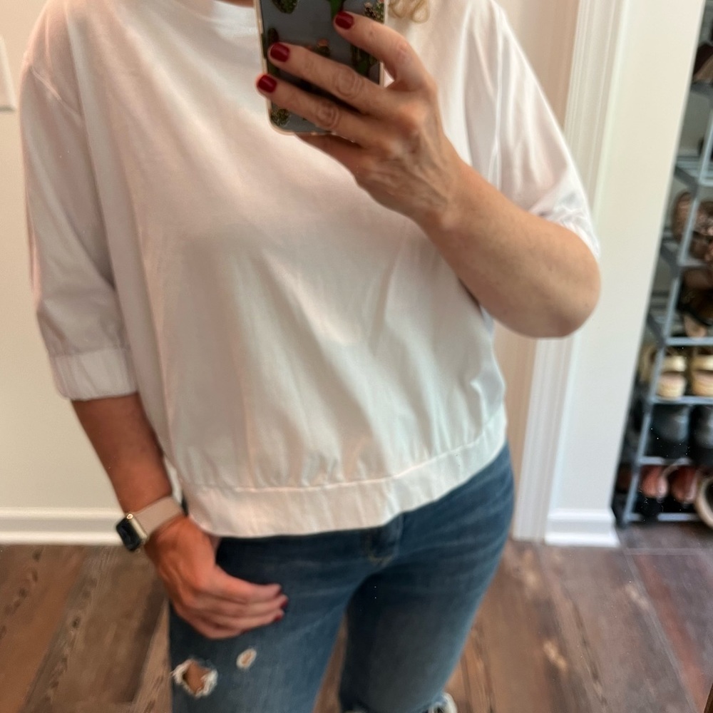 Anthropologie postmark white half sleeve oversized cropped top size small - Picture 6 of 11